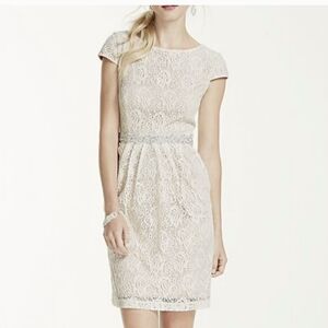 NWT Ivory Cap Sleeve Lace Beaded Pocketed Dress